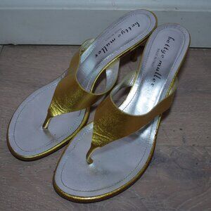Bettye Muller Metallic Gold Thong Heels